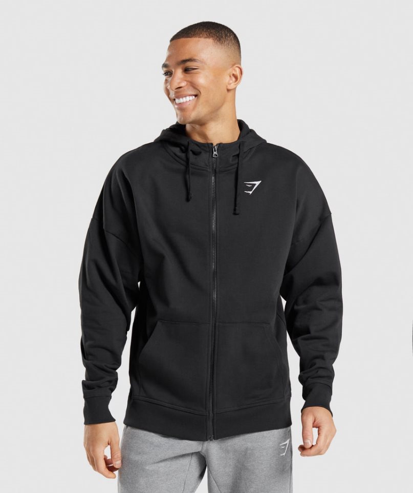 Bluzy Z Kapturem Gymshark Essential Zip Up Męskie Czarne | PL 419PGB